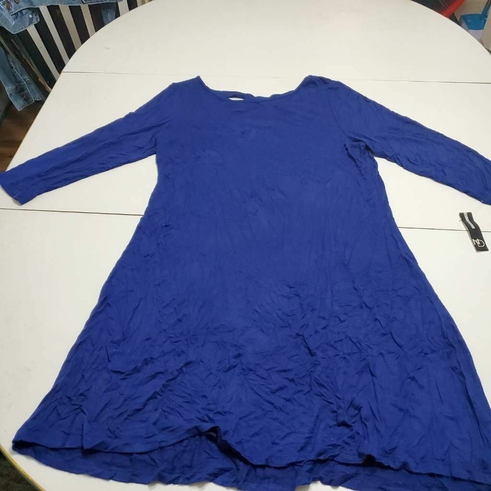 New Directions Womens A Line Dress Blue‎ Stretch Scoop Neck Cross Back L